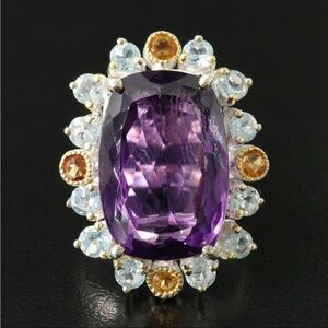 Large Amethyst, Saphire and Citrine Statement Ring